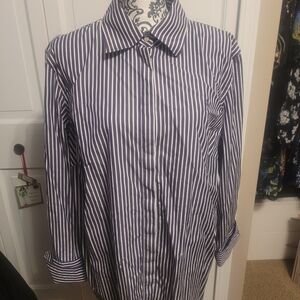 Ralph Lauren Purple and White Striped Button Down Shirt
